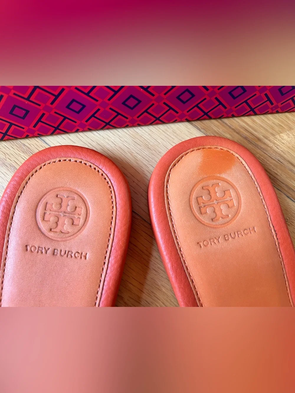Tory Burch Orange Two-Toned Tumbled Leather Miller Sandals